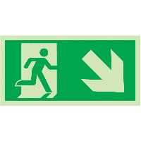 "Rettungsweg / Notausgang und Richtungspfeil rechts abwärts" Kombi-Schilder nach EN ISO 7010