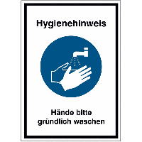 Hände bitte gründlich waschen - Hinweisschild mit Gebotszeichen für Hygieneregeln, ASR A1.3-2013, DIN EN ISO 7010
