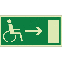Notausgang für Rollstuhlfahrer, Pfeil rechts - Rettungswegzeichen für Rollstuhlfahrer, praxiserprobt