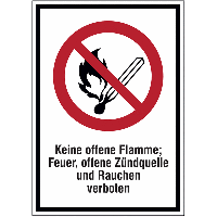 Keine offene Flamme, Feuer, offene Zündquellen und...- Kombi-Schilder mit Sicherheitszeichen EN ISO 7010