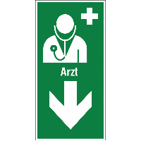 Arzt - Erste-Hilfe-Kombischilder mit Richtungshinweis