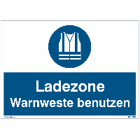 Gebotsschilder "Ladezone - Warnweste benutzen" Symbol nach EN ISO 7010