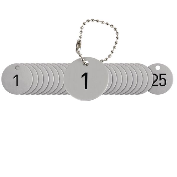 Ventilanhänger aus Aluminium, nummeriert, mit Kugelketten
