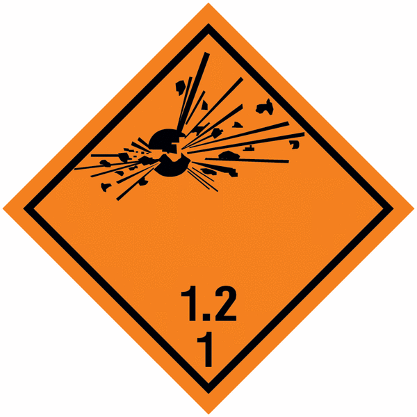 Explosionsgefährlich 1.2 - Kennzeichnung für den Transport gefährlicher Güter, GGBefG, ADR, ADN, IATA