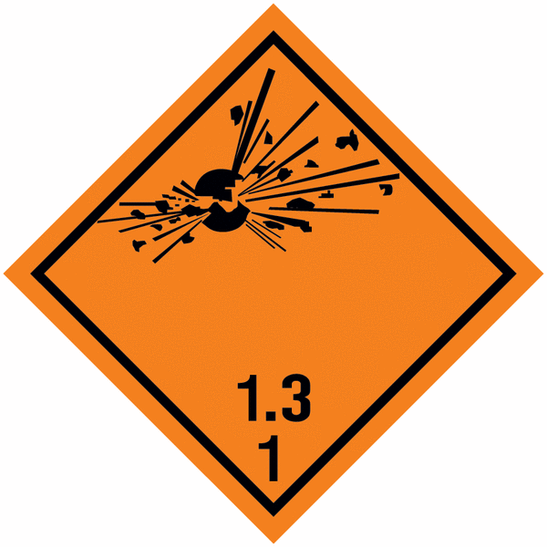 Explosionsgefährlich 1.3 - Kennzeichnung für den Transport gefährlicher Güter, GGBefG, ADR, ADN, IATA