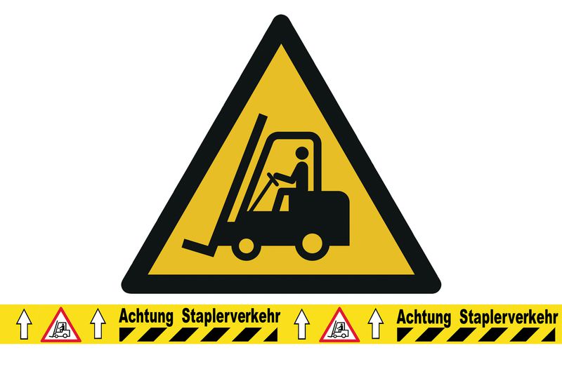 Warnung vor Flurförderzeugen - BRADY Bodenmarkierungsband mit Warnzeichen, bedruckt