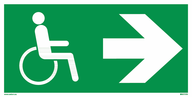 Fluchtweg-Bodenmarkierung "Notausgang für Behinderte, rechts"