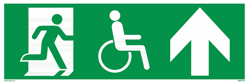 Fluchtweg-Bodenmarkierung "Notausgang / Notausgang für Behinderte, rechts hoch"