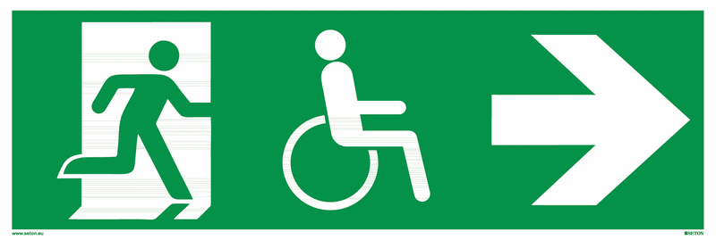 Fluchtweg-Bodenmarkierung "Notausgang / Notausgang für Behinderte, rechts"