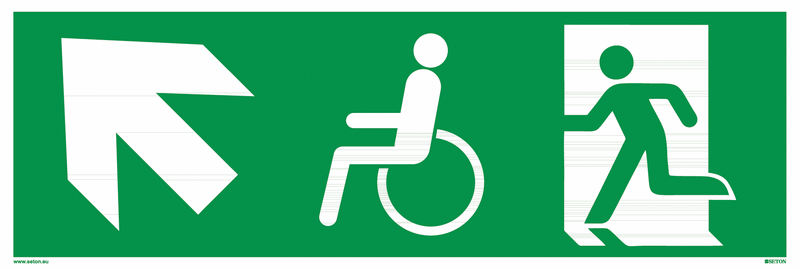 Fluchtweg-Bodenmarkierung "Notausgang / Notausgang für Behinderte, links schräg hoch"