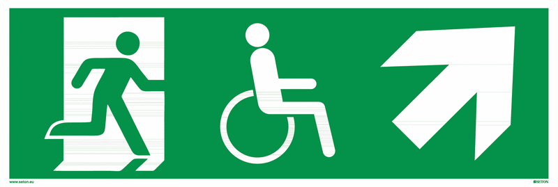 Fluchtweg-Bodenmarkierung "Notausgang / Notausgang für Behinderte, rechts schräg hoch"