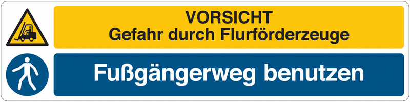 Antirutsch-Mehrsymbol-Bodenmarkierung "VORSICHT Flurförderzeuge / Fußgängerweg benutzen"