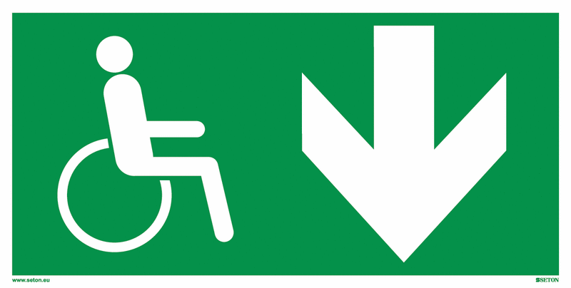 Behinderten Notausgang Geradeaus / Abwärts - Minipiktogramme für Fluchtwegspläne