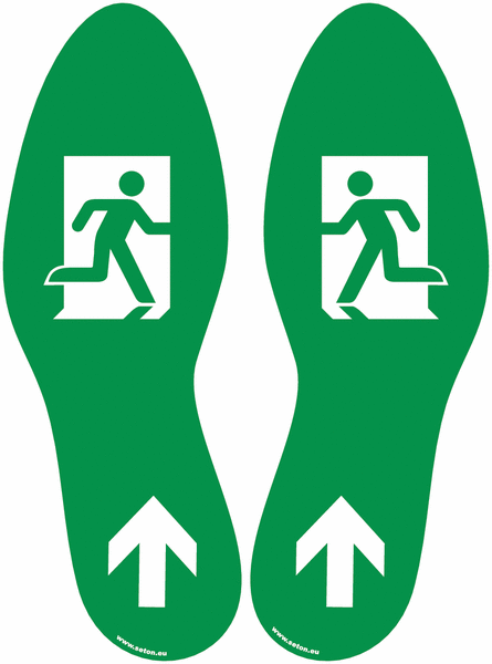 Bodenmarkierung "Fußabdrücke mit Rettung- und Fluchtwegskennzeichnung"