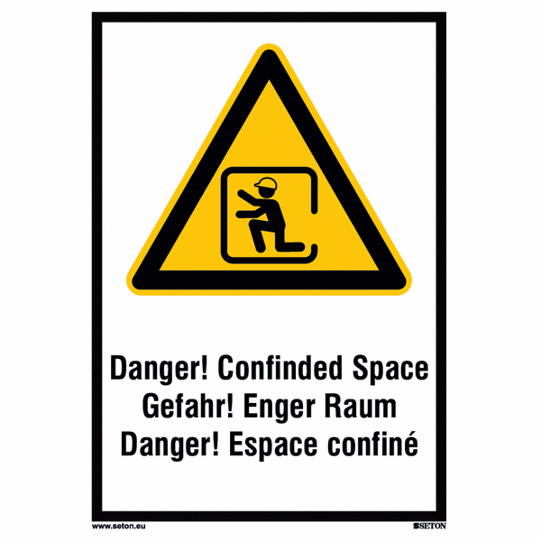 Danger! Confinded Space Gefahr! Enger Raum Danger! Espace confiné - Kombischilder mit Sicherheitszeichen, praxiserprobt