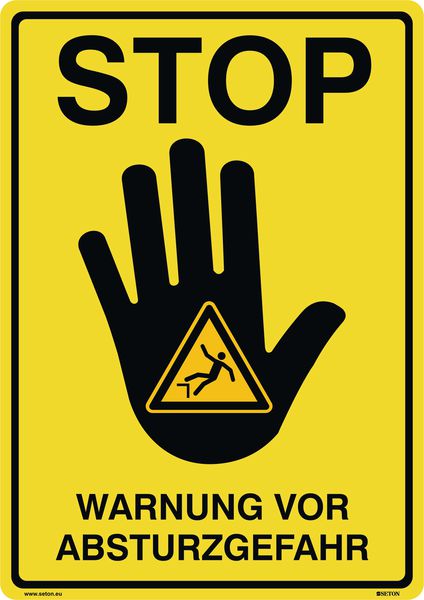 Warnung vor Absturzgefahr - STOP-Kombischilder, Symbol nach EN ISO 7010