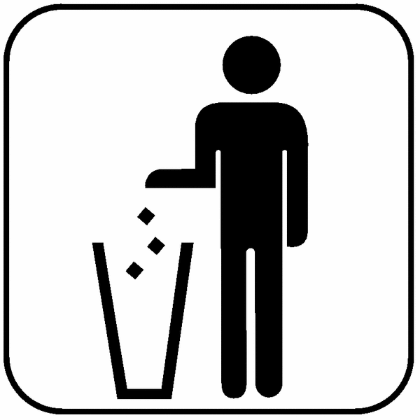 Symbol-Schilder "Müll in Abfalleimer"