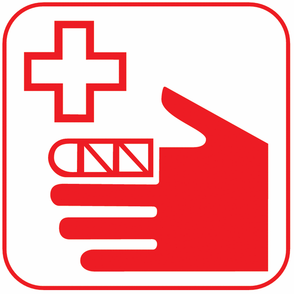 Erste Hilfe Versorgung - Piktogramme auf Übertragungsfolie, selbstklebend