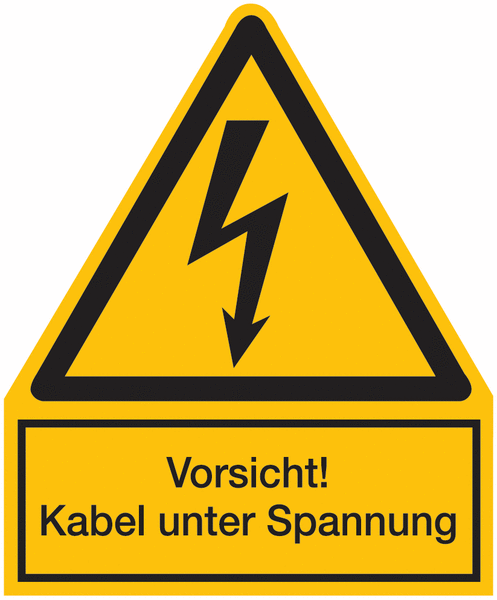 Vorsicht! Kabel unter Spannung – Warnsymbol-Kombi-Schilder, Elektrotechnik, praxiserprobt