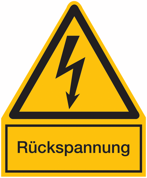 Rückspannung – Warnsymbol-Kombi-Schilder, Elektrotechnik, praxiserprobt
