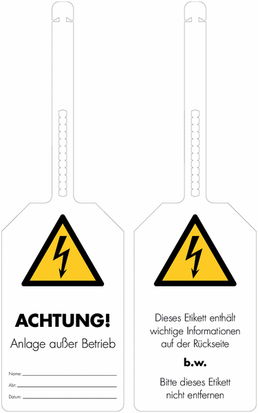 Warnung vor elektr. Spannung – Sicherheitsanhänger, beschriftbar
