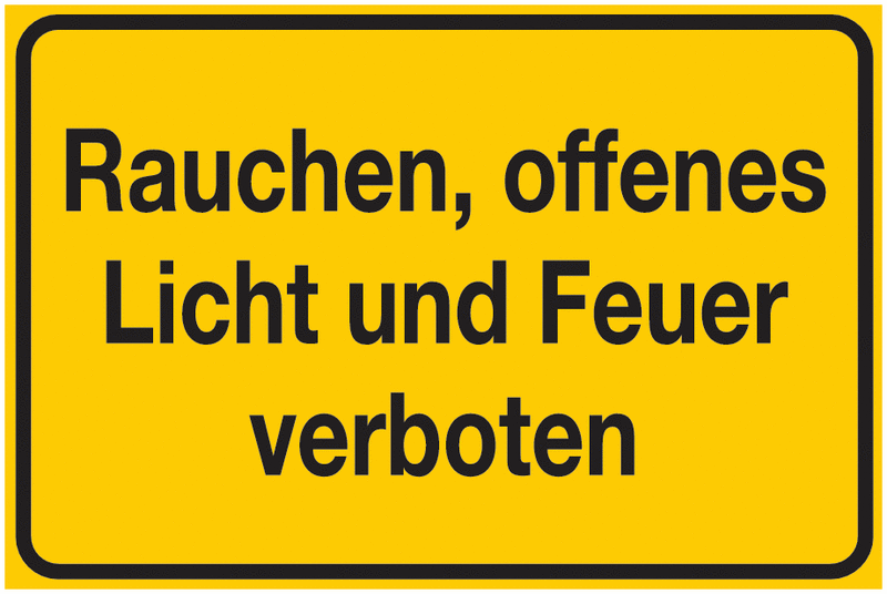 Hinweisschilder "Rauchen, offenes Licht und Feuer verboten"