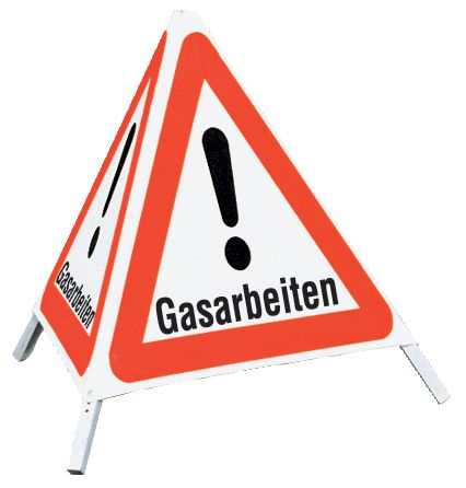 Gasarbeiten - Faltsignale mit Symbol "Gefahrstelle"