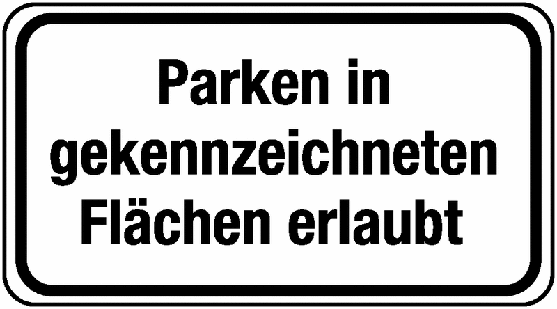 Parken in gekennzeichneten Flächen erlaubt - Zusatzzeichen für Deutschland, StVO, DIN 67520