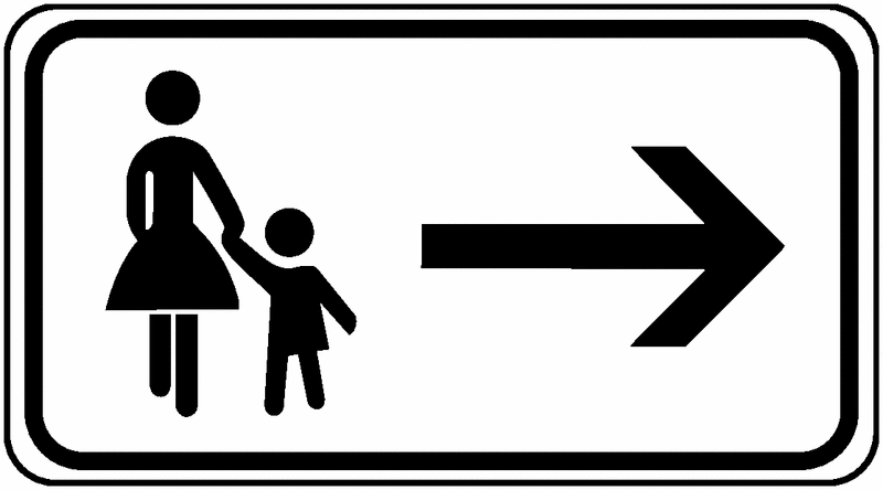 Fußgänger Gehweg gegenüber benutzen - Zusatzzeichen für Deutschland, StVO, DIN 67520