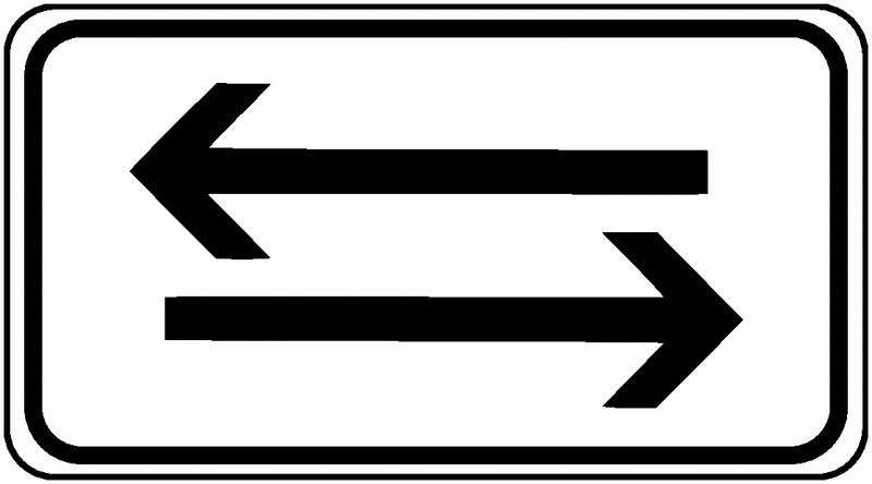 Beide Richtungen, zwei gegengerichtete horizontale Pfeile - Zusatzzeichen für Deutschland, StVO, DIN 67520