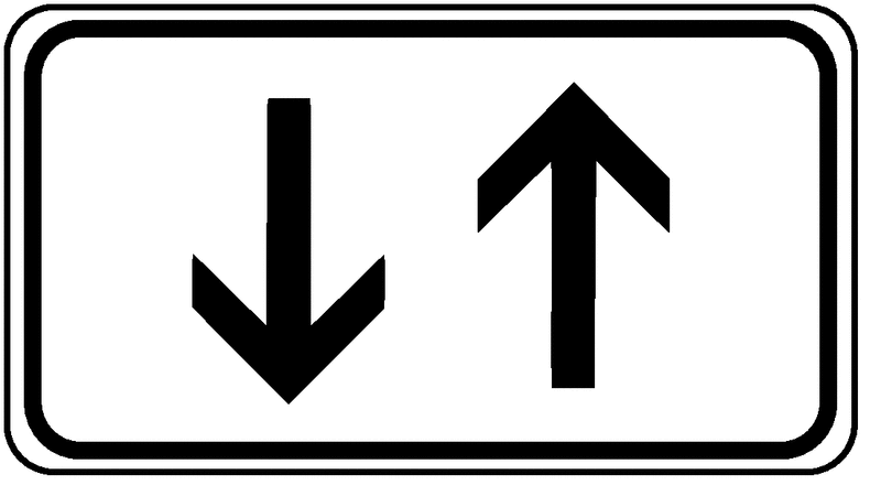 Beide Richtungen, zwei gegengerichtete vertikale Pfeile - Zusatzzeichen für Deutschland, StVO, DIN 67520