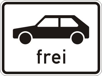 Personenkraftwagen frei - Zusatzzeichen für Deutschland, StVO, DIN 67520
