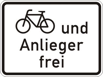 Radfahrer und Anlieger frei - Verkehrszeichen für Deutschland, StVO, DIN 67520