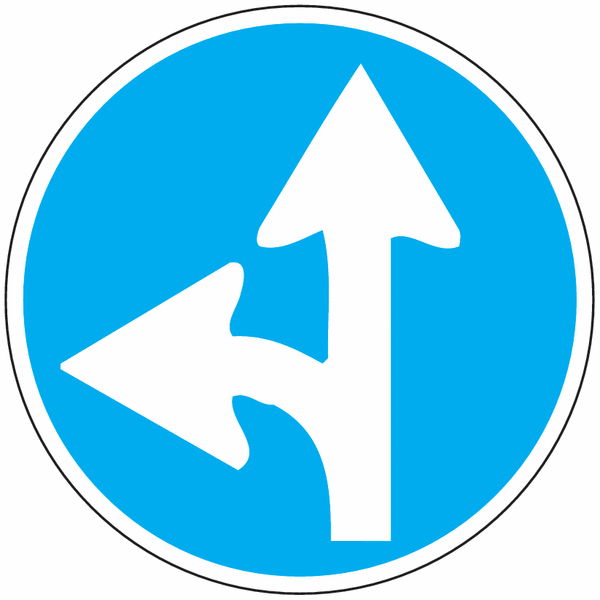 Vorgeschriebene Fahrtrichtungen geradeaus oder links/rechts - Verkehrszeichen für Österreich, StVO