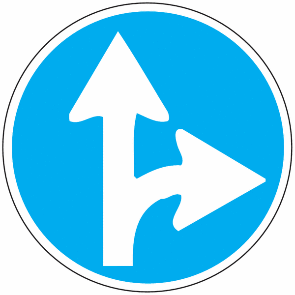 Vorgeschriebene Fahrtrichtungen geradeaus oder links/rechts - Verkehrszeichen für Österreich, StVO