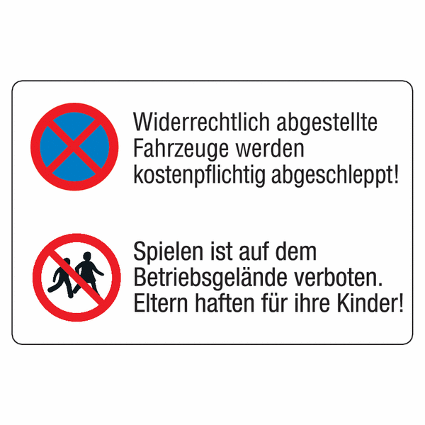 Absolutes Haltverbot/Kinder verboten - Parkplatz-Kombinations-Schilder, Aluminium