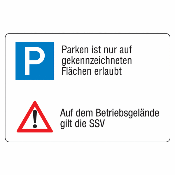 Parken / Gefahrstelle SSV - Parkplatz-Kombinations-Schilder, Aluminium