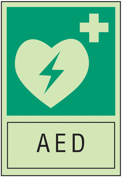 AED - Internationale Rettungs- und Brandschutzzeichen aus der betrieblichen Praxis, langnachleuchtend