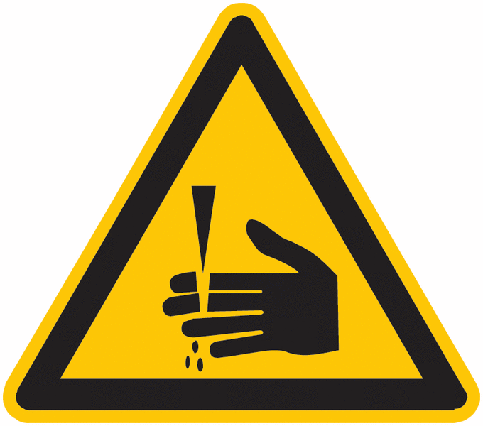 Symbol-Warnschilder "Warnung vor Schnittverletzungen"