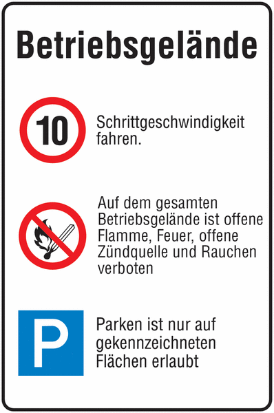 Höchstgeschwindigkeit/Offene Flamme, Feuer u. Rauchen verboten/Parken - PREMIUM Verkehrstafeln