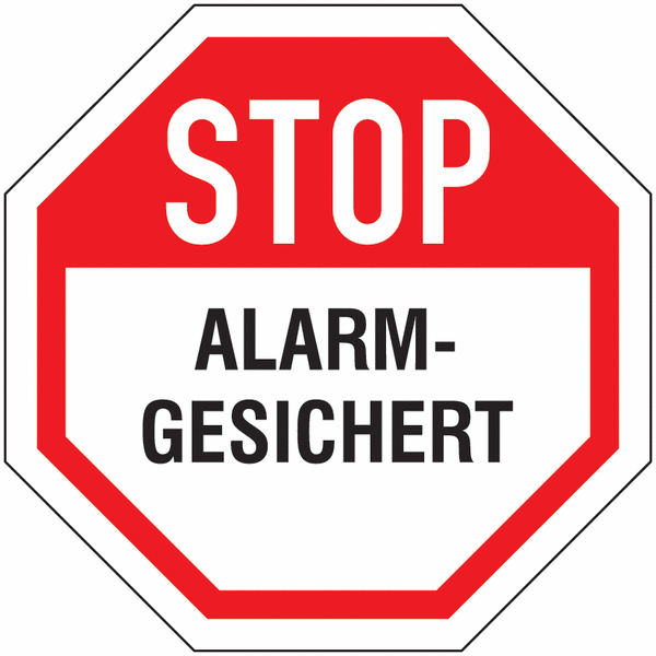 Alarmgesichert - Aufkleber im STOP-Design