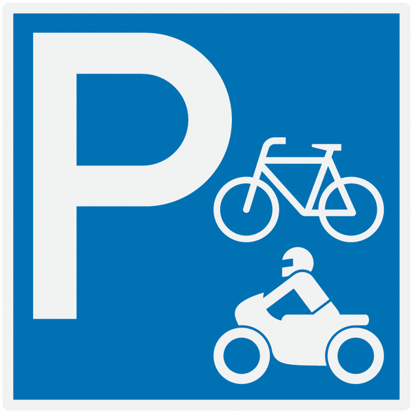 Parkplatz für Fahrräder und Motorräder - Parkgebotsschilder