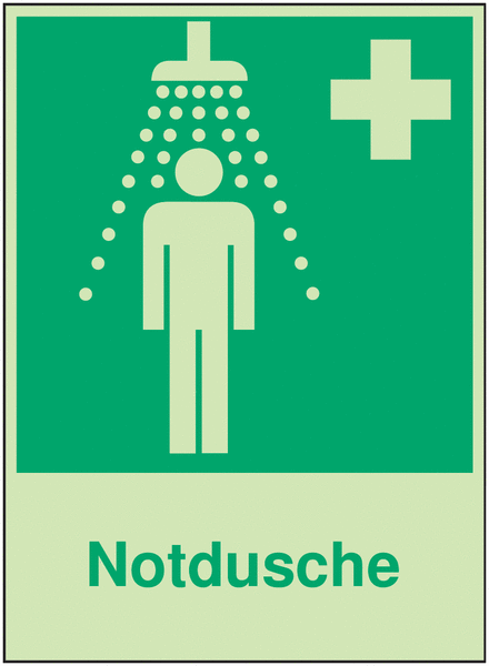 Notdusche - Kombi-Schilder, langnachleuchtend, ÖNORM Z1000