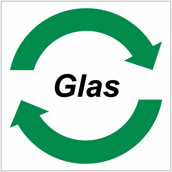 Glas - System-Wertstoffkennzeichnungen, Symbol und Text