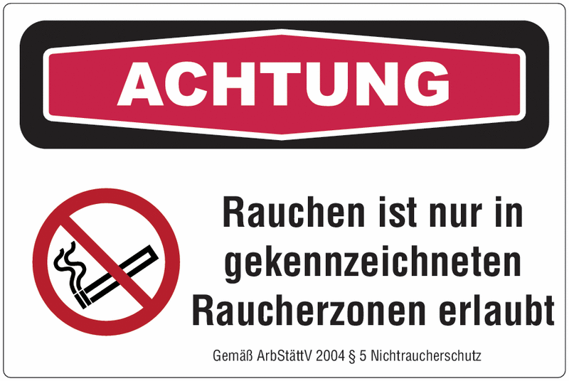 Achtung, Rauchen in gekennzeichneten Zonen erlaubt - Focus-Schilder "Nichtraucherschutz"