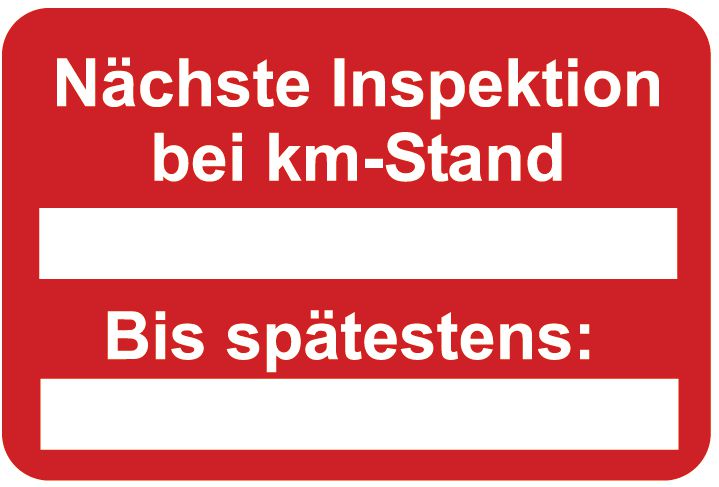 Nächste Inspektion bei km-Stand – Aufkleber zur Fahrzeugkennzeichnung