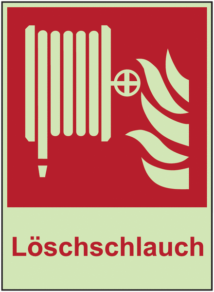XTRA-GLO Löschschlauch - Brandschutz-Kombinationsschilder, langnachleuchtend, EN ISO 7010