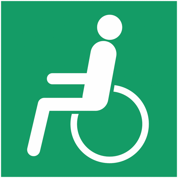 Rettungszeichen "Notausgang für Rollstuhlfahrer links" nach ASR A1.3-2013 und EN ISO 7010