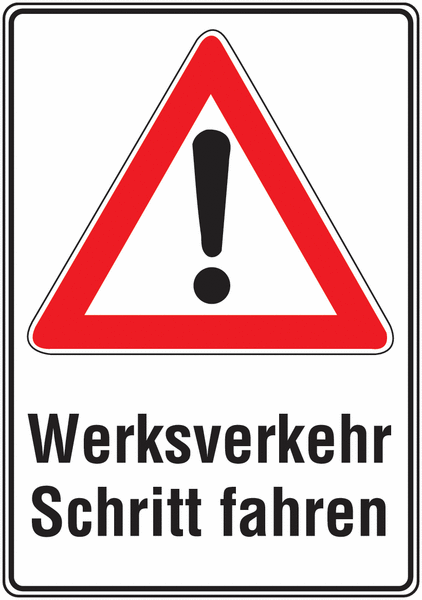 Kombi-Verkehrsschilder "Gefahrenstelle" / "Werksverkehr, Schritt fahren"