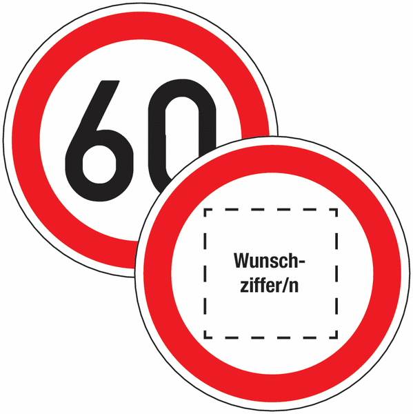 Verkehrszeichen "Zulässige Höchstgeschwindigkeit" mit Ziffern nach Wunsch, profilrandverstärkt